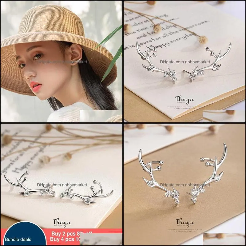 Thaya Silver 925 Jewelry Diamond-studded Zircon Earrings Deer Crown Style Earring For Women Engagement Fine Jewelry 210619