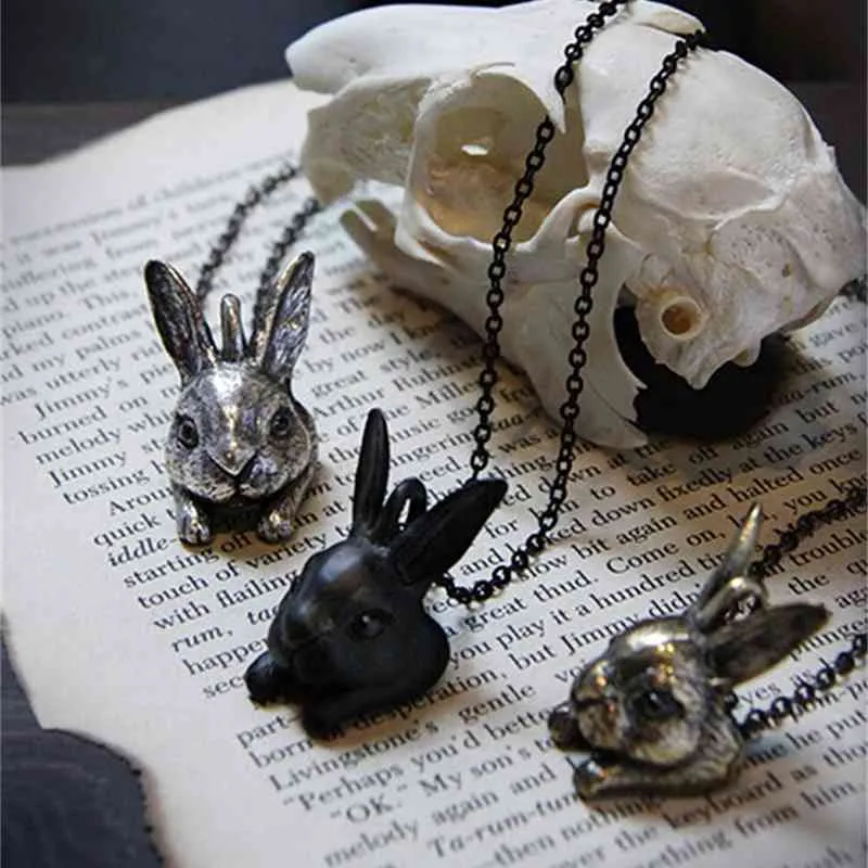 Hiphop Style Big Head Rabbit Pendant Retro Hare Necklace Cute Girls Gift Jewelry idea --12pcs/Lot 3 Colors Choice