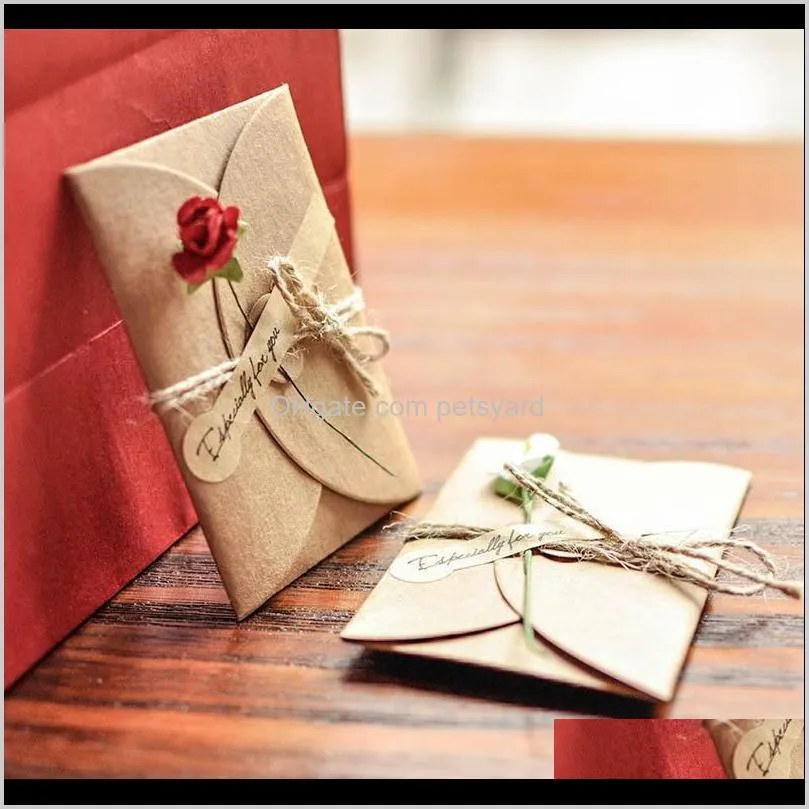 retro dry flower diy kraft paper with envelope invitation greeting card envelopes valentine`s day cards