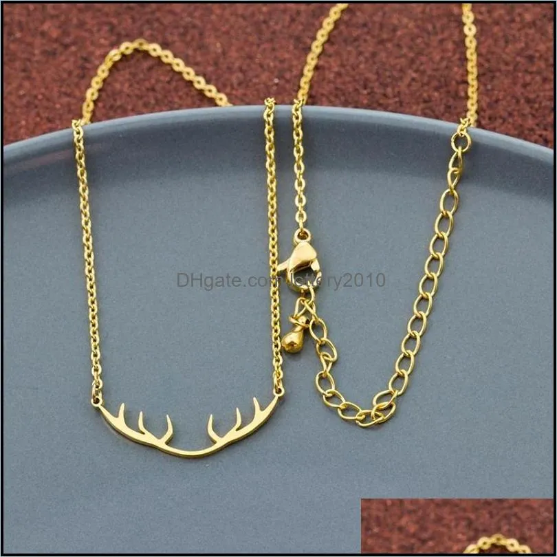 V Attract Minimalist Deer Horn Pendant Necklace Women Elegant Accessories Stainless Steel Link Chain Jewellery