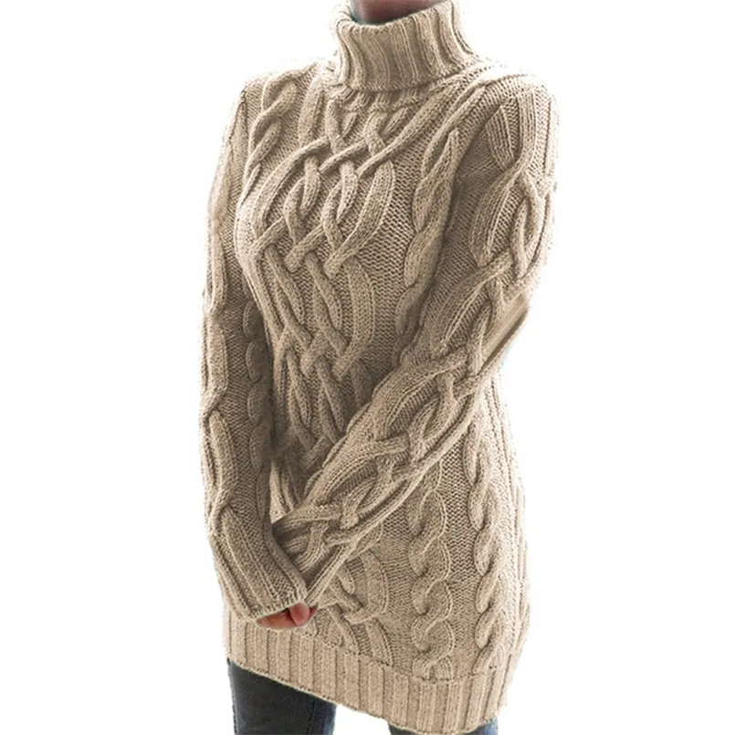 Kvinnors höst och vinter tjock tröja stickade pullovers turtleneck retro line linne blomma mini klänning kvinnor 210508