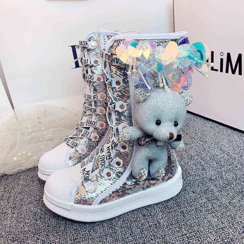 CCTWINS Kids High Boots 2020 Autumn Winter Glitter Boots Children Fashion Boots Girls Brand Toddlers Cute Warm Fur Shoes HB096 G1210