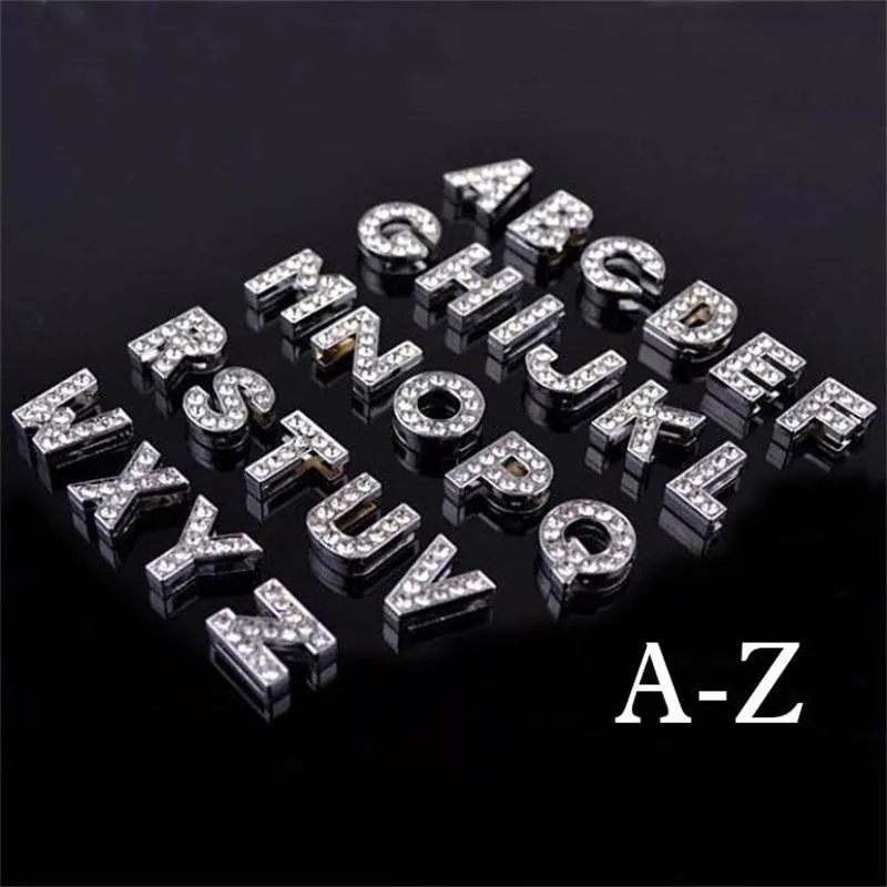 Slide Letters Full Rhinestones 8mm/10mm Phone Pendant Strips Bracelet Loose Beads Crystal Rhinestone Bling Glide Letter DIY Alloy Jewelry Accessories