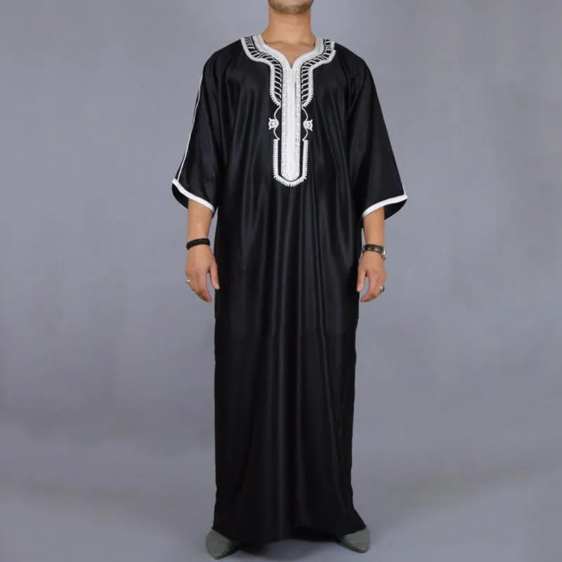 Ethnische Kleidung, muslimischer Mann, Kaftan, marokkanische Männer, Jalabiya, Dubai, Jubba Thobe, Baumwolle, langes Hemd, lässige Jugend, schwarze Robe, arabische Kleidung, Übergröße