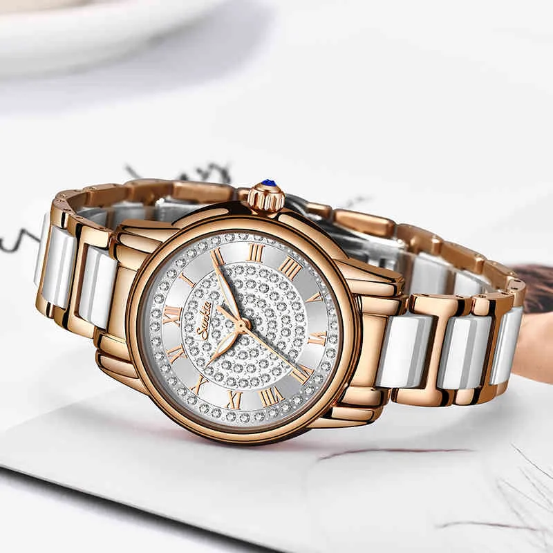 SUNKTA Mode Uhren Damen Armbanduhr Casual Keramik Quarz Armbanduhren Uhr wasserdichte Uhr Relogio Feminino + Box 210517