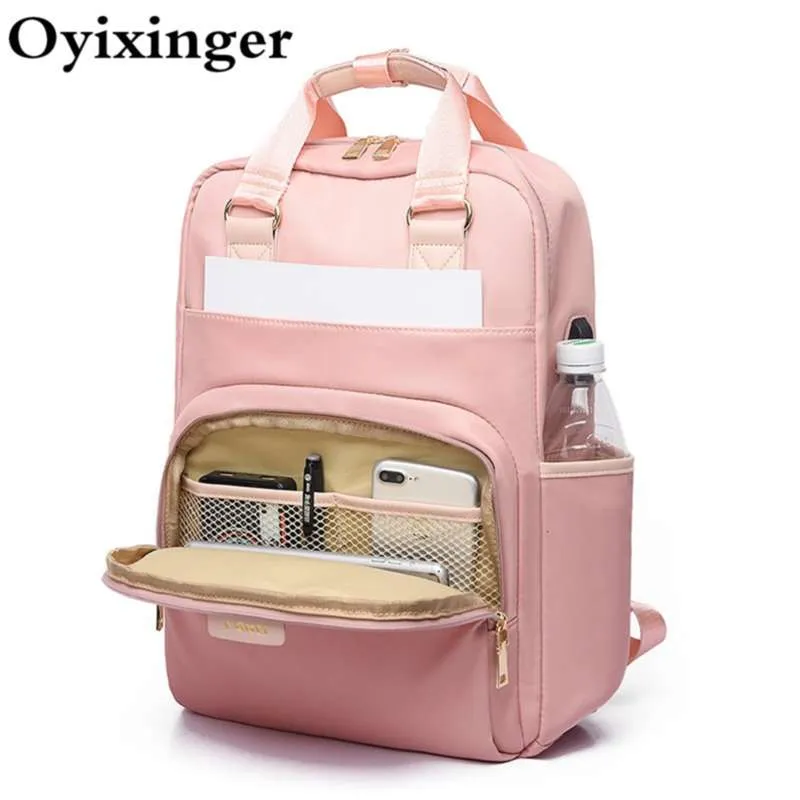 Zaino rosa femminile Zaino per laptop da donna 14 15 pollici Borse da scuola impermeabili da donna per zaini per ragazze adolescenti Zaino da donna 210929