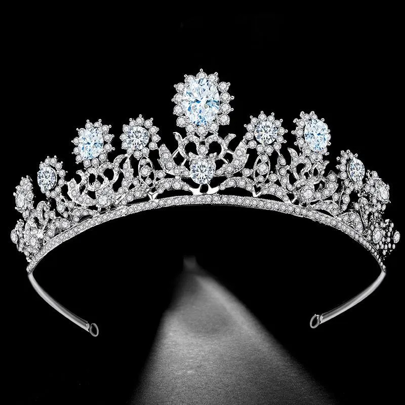 Kryształowy kwiat Bridal Tiaras Cubic Crown Crown Rhinestone Barok Luksusowy konkurs Diodem CZ Opaski ślubne Hair Akcesoria