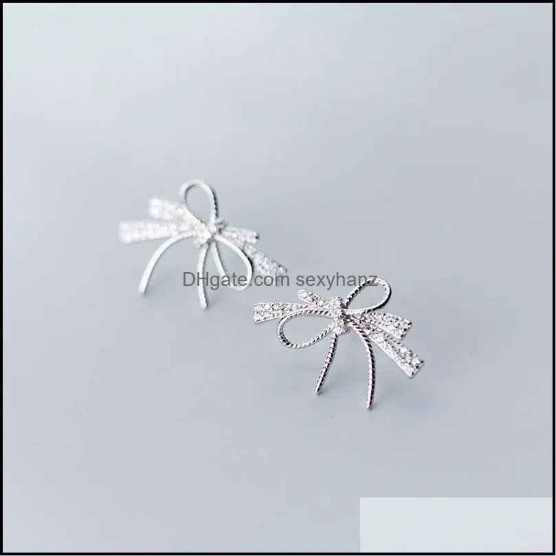 Other Doreen Box 925 Sterling Silver Bowknot Earrings Sweet Elegant Stud Clear Rhinestone Fine Jewelry For Women 21mm X 16mm