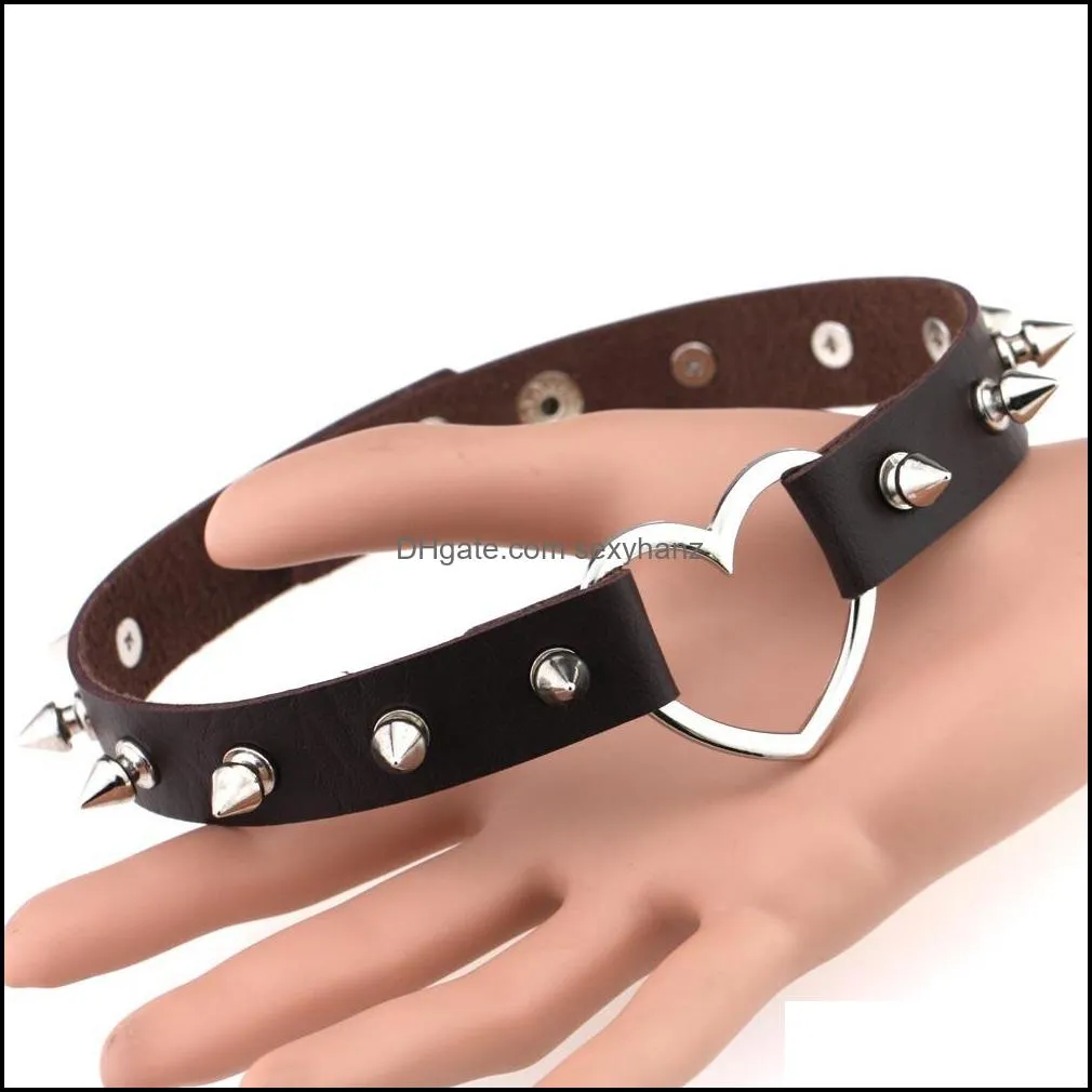 girl spiked rivet leather collar peach heart love heart-shaped collar female neckband clavicle necklace