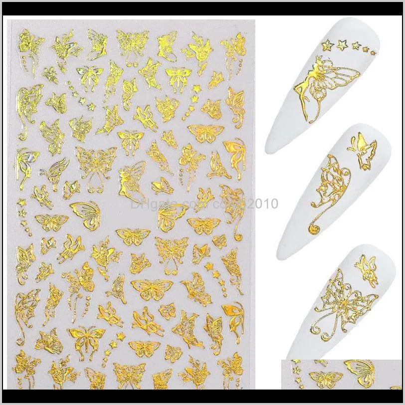 1pc holographic butterfly 3d nail stickers self adhesive nail transfer decals colorful foils wraps nail decorations