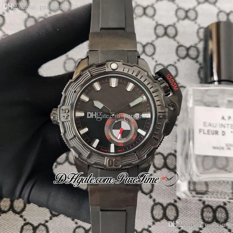 Hammerhead Shark Diver 3203-500le-3/93 DLC PVD Automatyczny Zegarek Zegarek Stalowy Czarny Czerwony Dial Białe Markery Kij Gumowy Pasek 4 Style Puetime Ptun Zegarki F02C3