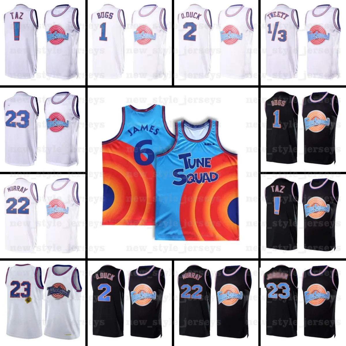 NCAA Mens Movie Space Jam 2 Jersey Królik Bugs melodie oddział D.DUCK! Taz 1/3 Tweety 22 Bill Murray 10 Koszulki do koszykówki Lola