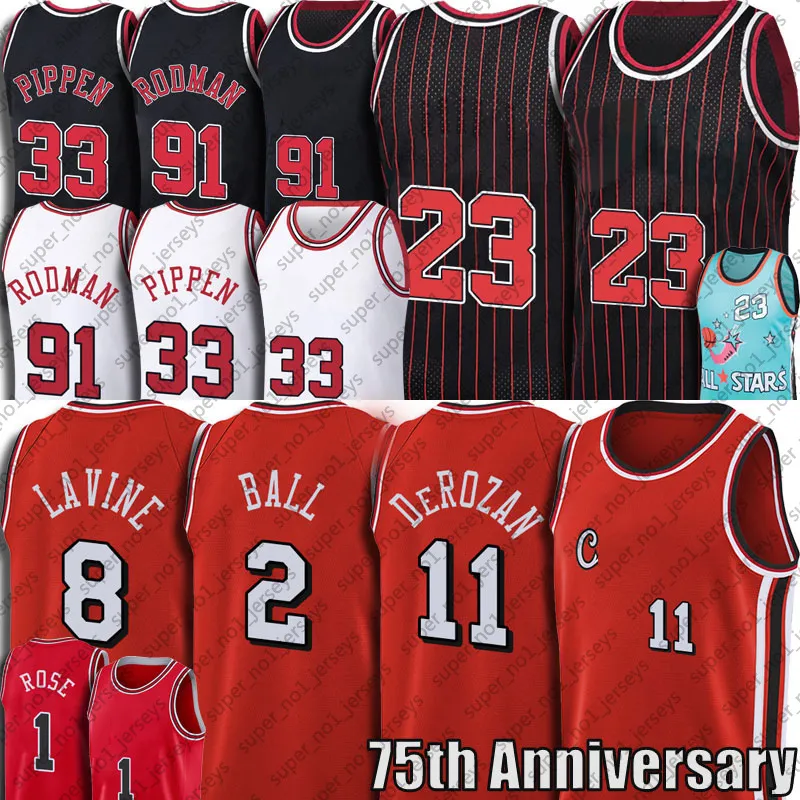 DeMar Zach Derozan LaVine Jersey Basketball Lonzo 2 Ball Rétro 23 Michael Scottie Dennis Pippen Rodman Maillots Toni Derrick Kukoc Rose Uniforme sf41