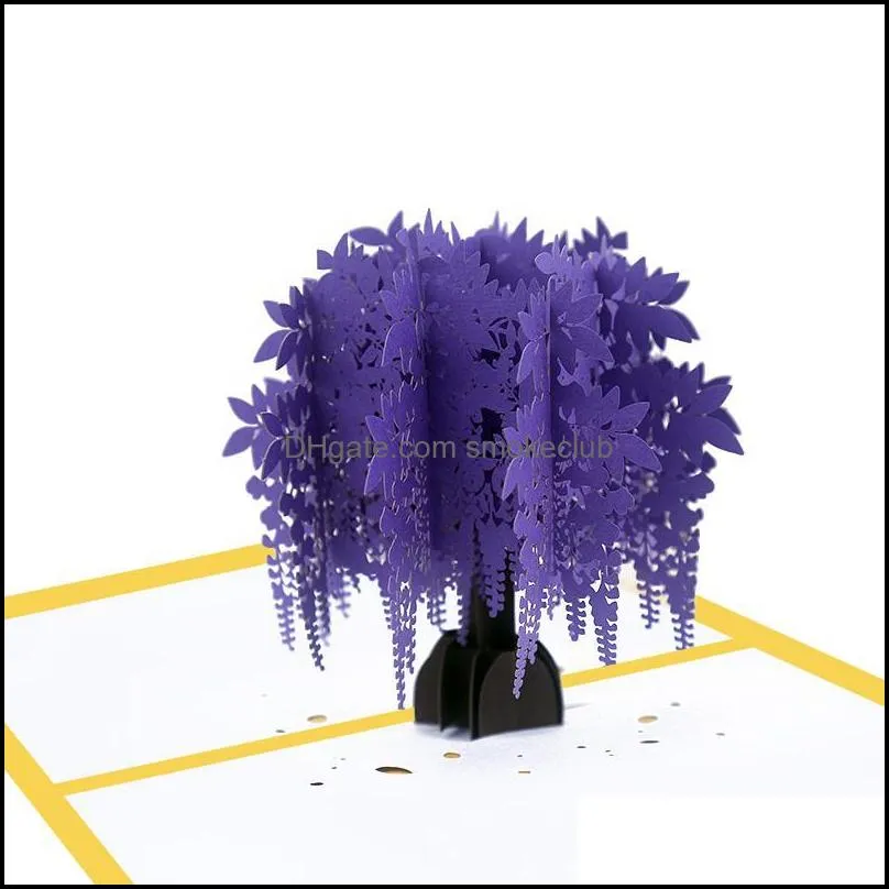 Greeting Cards 3D Laser Cut Handmade Purple Wisteria Sinensis Paper Card Teachers` Day Mother`s Thanksgiving Party Birthday Gift