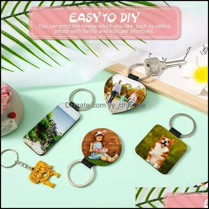 Keychains 16 Pieces Sublimation Blanks Keychain PU Leather Heat Transfer Keyring Keyrings DIY Craft