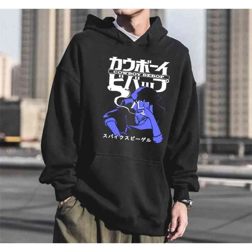 90 s klasyczne anime kowboj bebop bluza z kapturem dla kobiet mężczyzn z długim rękawem Spike Spiegel graficzny diabeł bluza z kapturem bluza z kapturem Harajuku prezent 210730