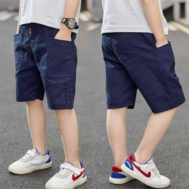 Fashioin Toddler Boys Cargo Pants Korean Teenage Loose Shorts Solid Color Sport Clothes for Children 4 8 12 14Y 210622