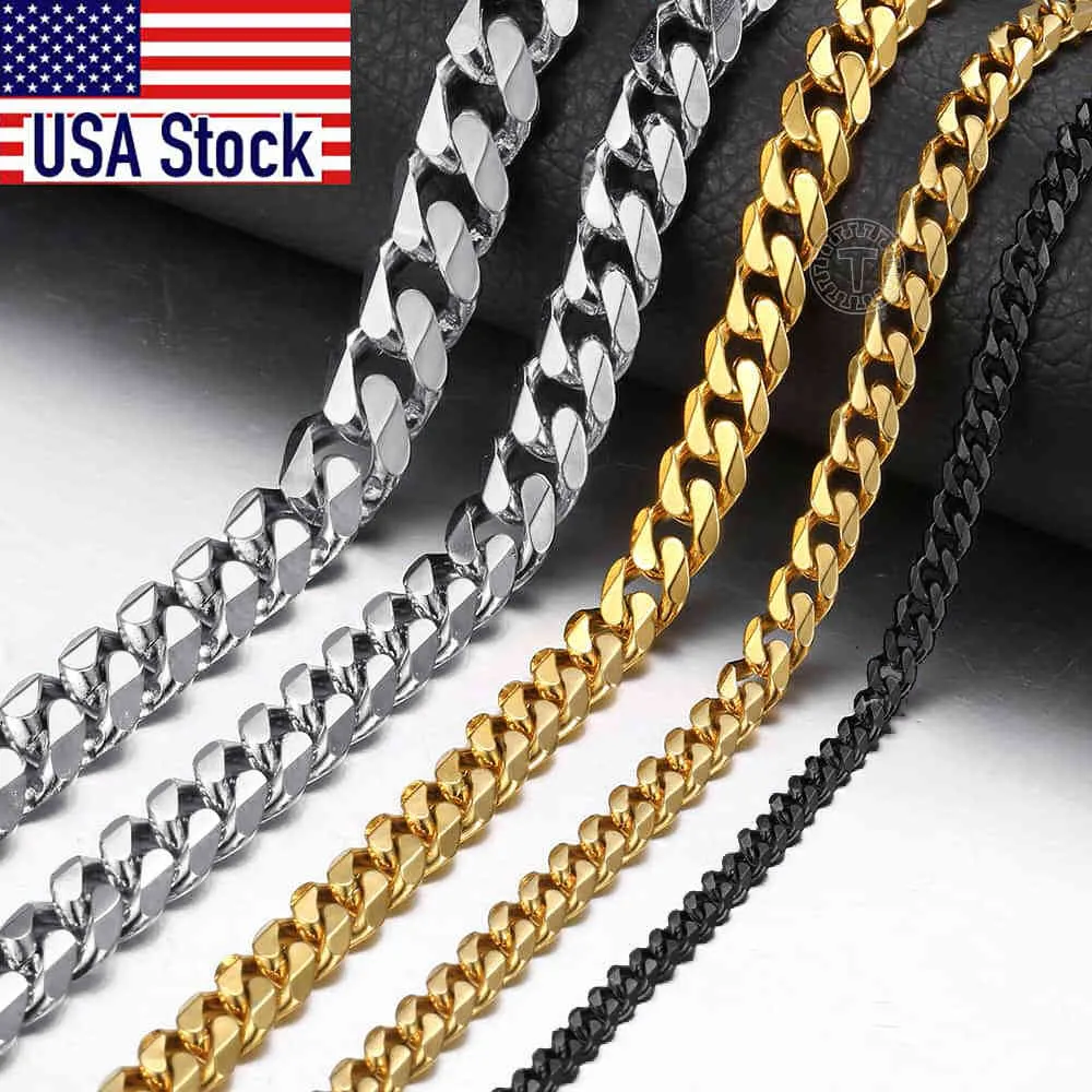 3-9mm heren zilveren kleur ketting rvs Cubaanse link ketting voor vrouwen mannen basic vintage chokers punk sieraden cadeau KNM07