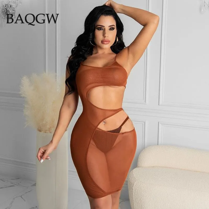 Sexy Sheer Mesh See Through Night Party Mini Dresses Summer Cut Out Transparent Skinny Tank Dress Women Sleeveless Clubwear Casual