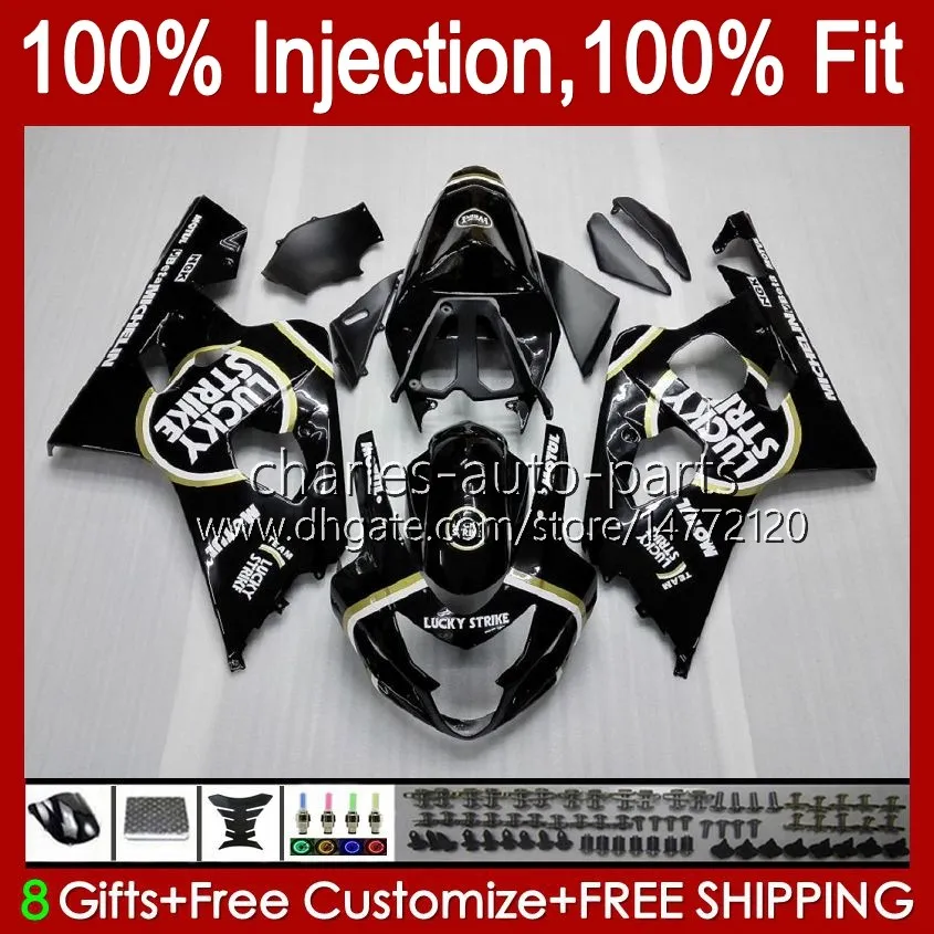 Body-injectievorm voor Suzuki GSXR-750 GSXR 750CC 600CC 750 600 CC 2004 2005 43NO.8 GSXR600 GSXR750 K4 04 05 GSXR-600 GSX-R750 2004-2005 OEM Fairing Kit Lucky Black Stock