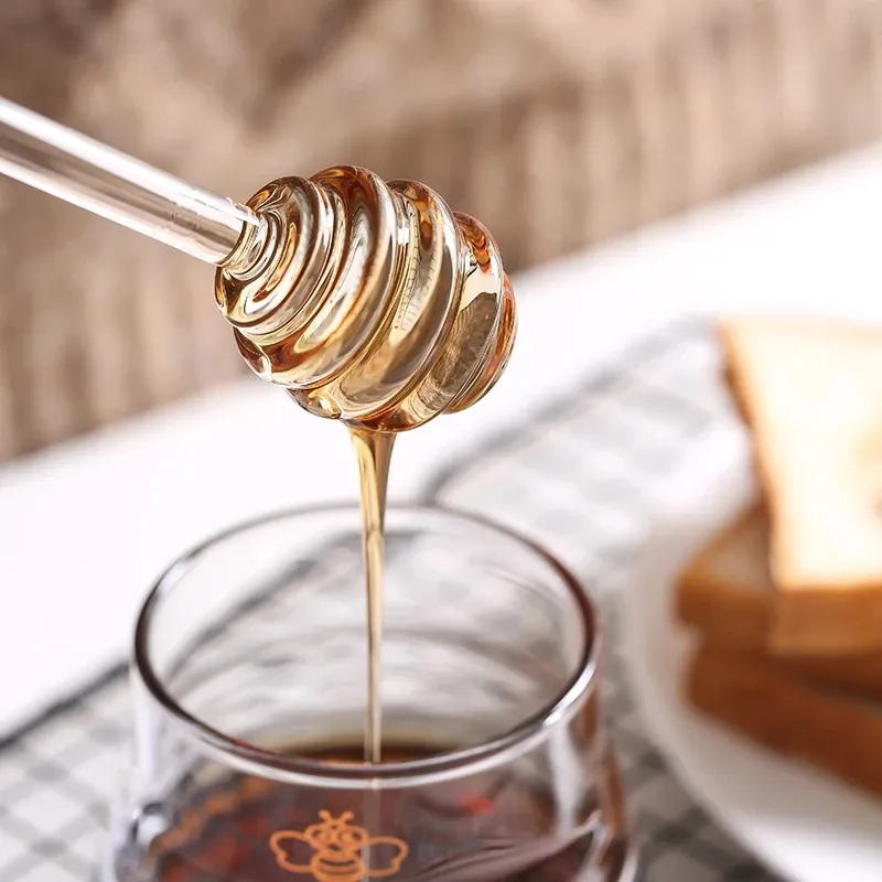 Vaisselle de cuisine bâton de miel créatif unique bâton de confiture de café bâton d'agitation en verre transparent solide manche de 15CM de long résistant aux hautes températures