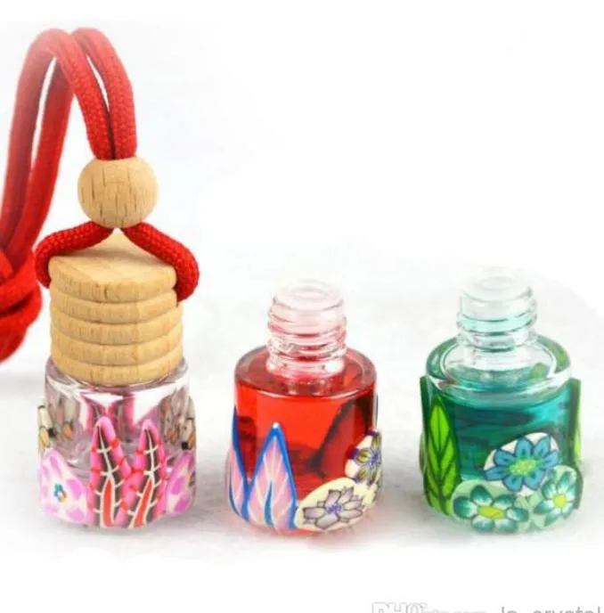 5ml MINI Fimo Clay Essential Oil Bottle Pendant Hanging Glass Perfume Vials Car Decoration 10pcs/lot