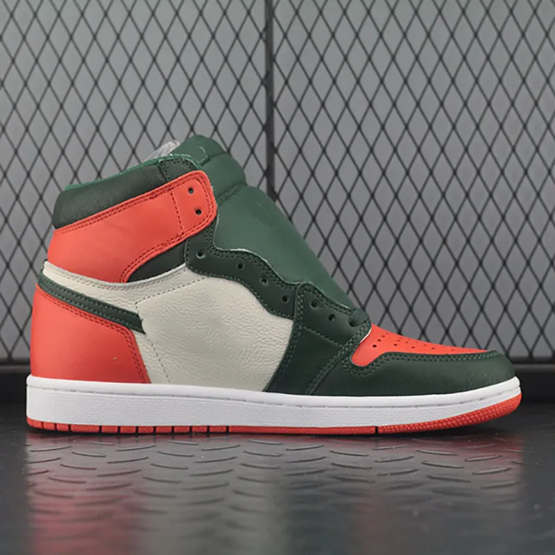 2021 Jumpman 1sMen Women Mid Top Quality OG Basketball Shoes Luxury Designer Mens Womens Banned Bred Toe  Green/Orange casual Trainers coach Sneakers With Box