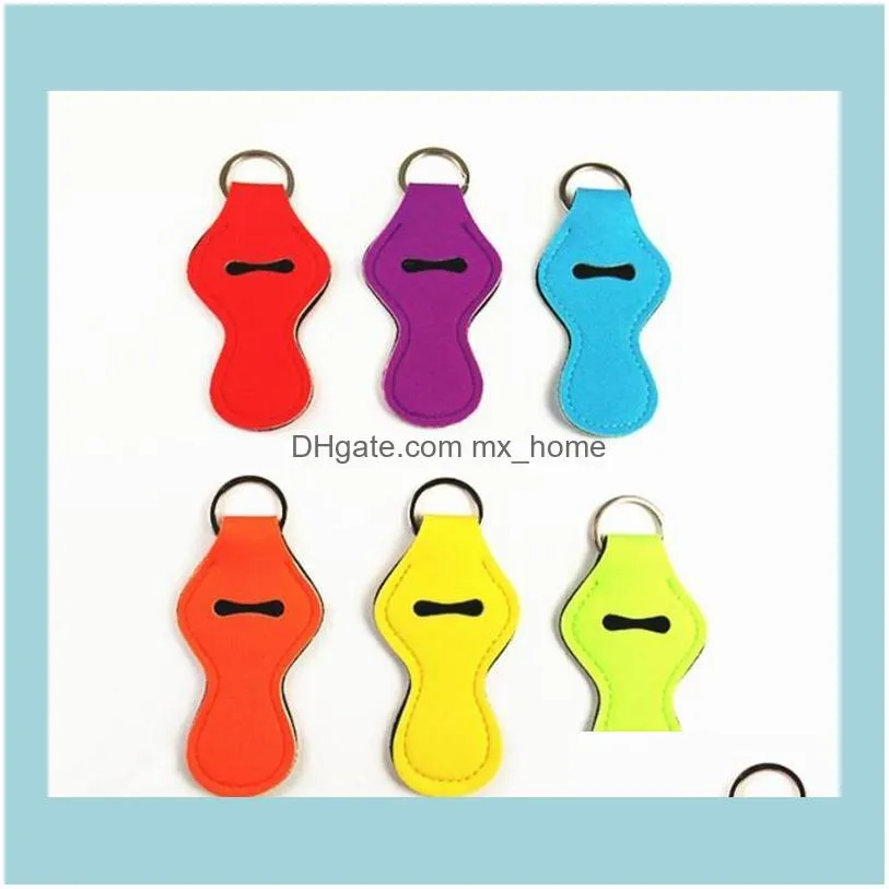 Colorful Keychain Neoprene Chapstick Party Festival Favor Solid Color Key Ring Fashion Lip Holder Lipstick Sleeve 10 Colors WMQ90