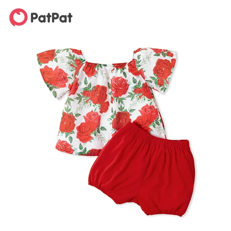 2pcs Baby Girl Short-sleeve Floral Pretty Skirt Set 210528