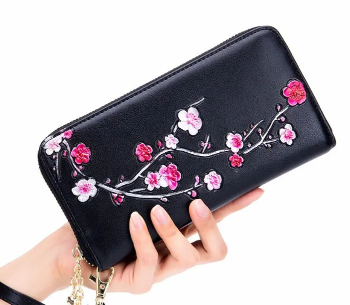 Geschilderde lange portefeuilles Dames 2021 Portemonnee Grote capaciteit Etnische stijl Clutch Bags 19.5cm Lengte met mobiele telefoon