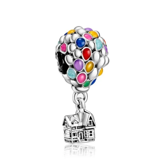 Fits Bracelets Hot Air Balloon Enamel Pendant Charms Beads Silver