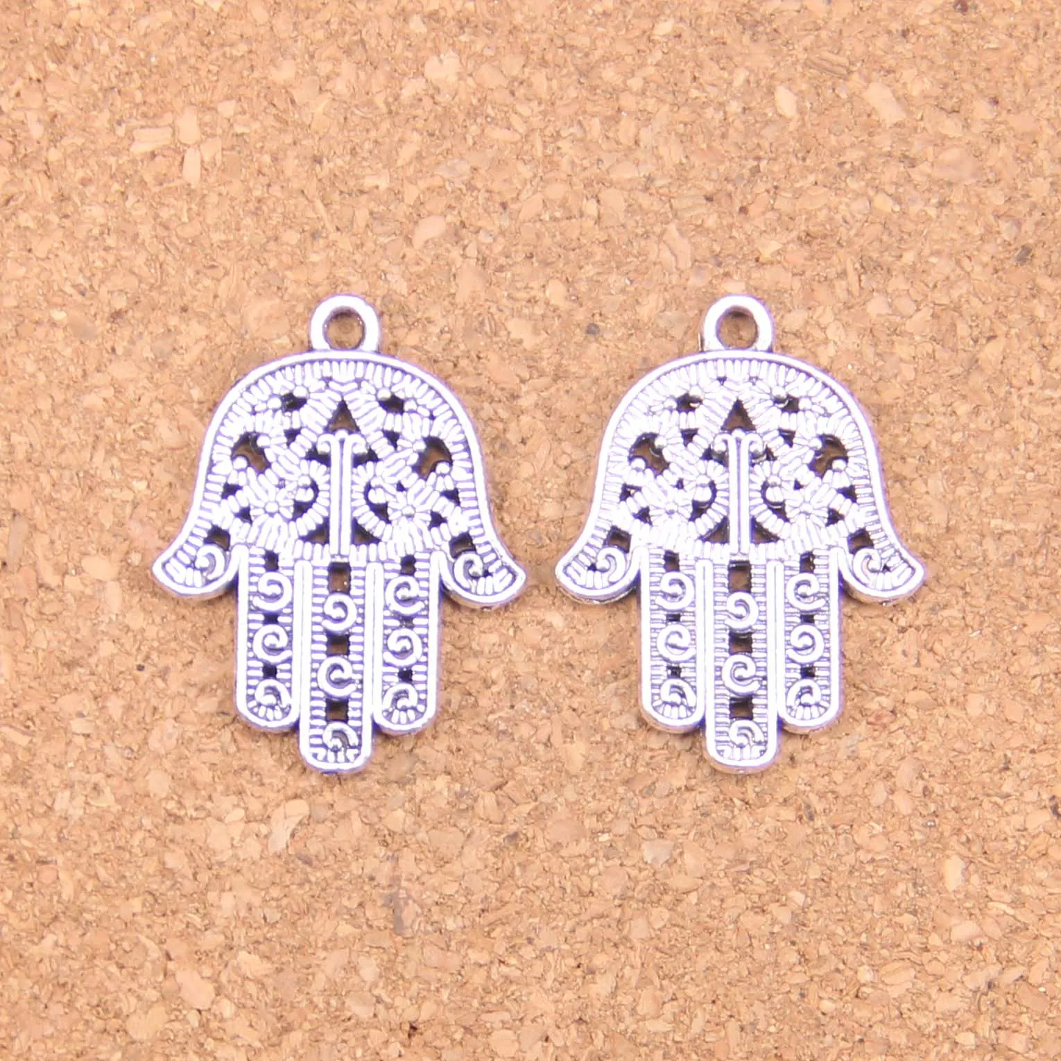 43 sztuk Antique Srebrny Bronze Plated Hamsa Palm Ochrona Charms Wisiorek DIY Naszyjnik Bransoletka Bransoletka Ustalenia 28 * 21mm