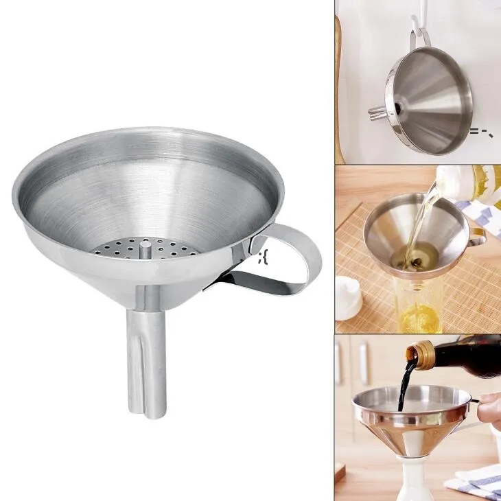 Functional Stainless Steel Kitchen Oil Honey Funnel with Detachable Strainer/Filter for Perfume Liquid Water Tools RRD10850