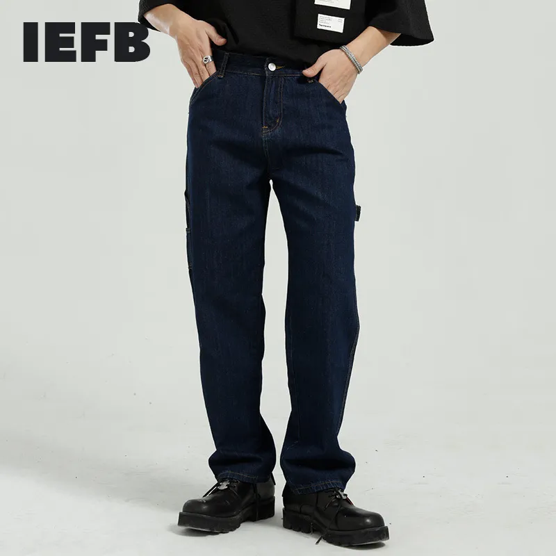 IEFB Men Spring Workwear Straight Dark Blue Slim Fit Design Jeans Vintage Loose Denim Trousers Causal Pants 9Y5826 210524