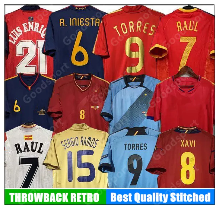 Retro Jersey Raul Xavi Hierro Luis Ensrique Xavi Alonso Caminero Iniesta Puyol Pique David Villa Torres Guerrero Sergi