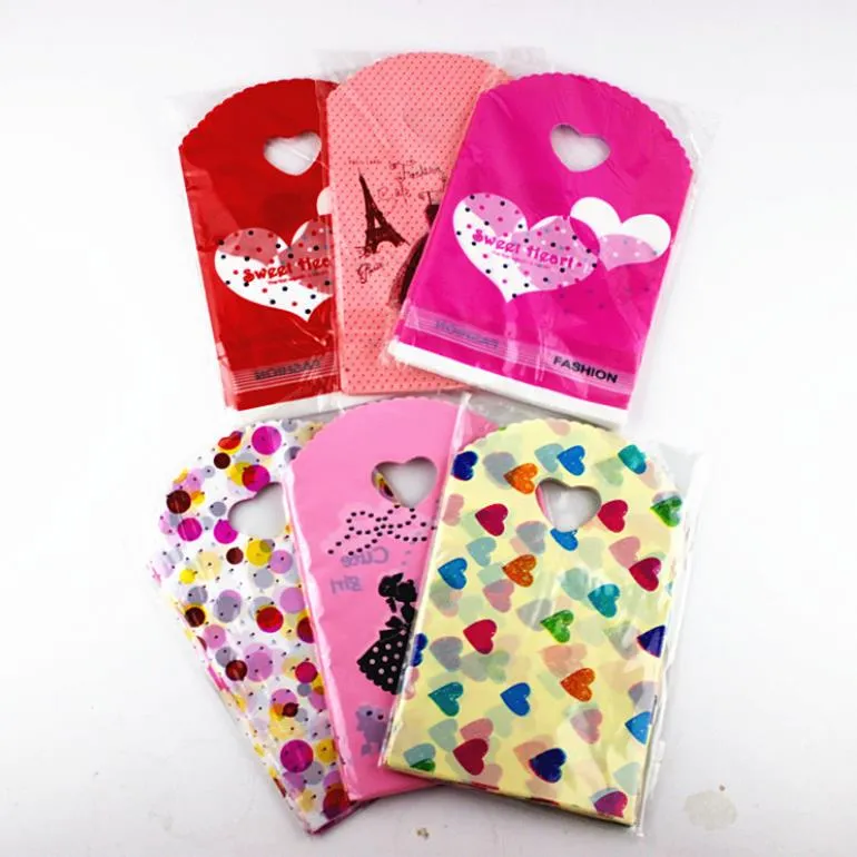 100Pcs/Lot 8Styles 9X15Cm Black Ball And Circle Heart Love Plastic Bag Jewelry Gift Bags Pouch Tgqq7