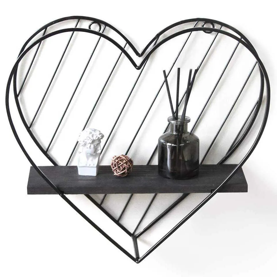 Floating Shelves Black Metal Wall Shelf Heart Shaped Rustic Modern