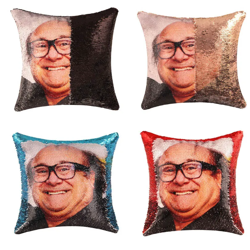 Danny Devito Divertente Paillettes Throw Pillow Case Cover Magic Reversible Mermaid Bling Federa Cuscino Decorativo Covers Accent Pillow 16x16 Pollici HH21-834