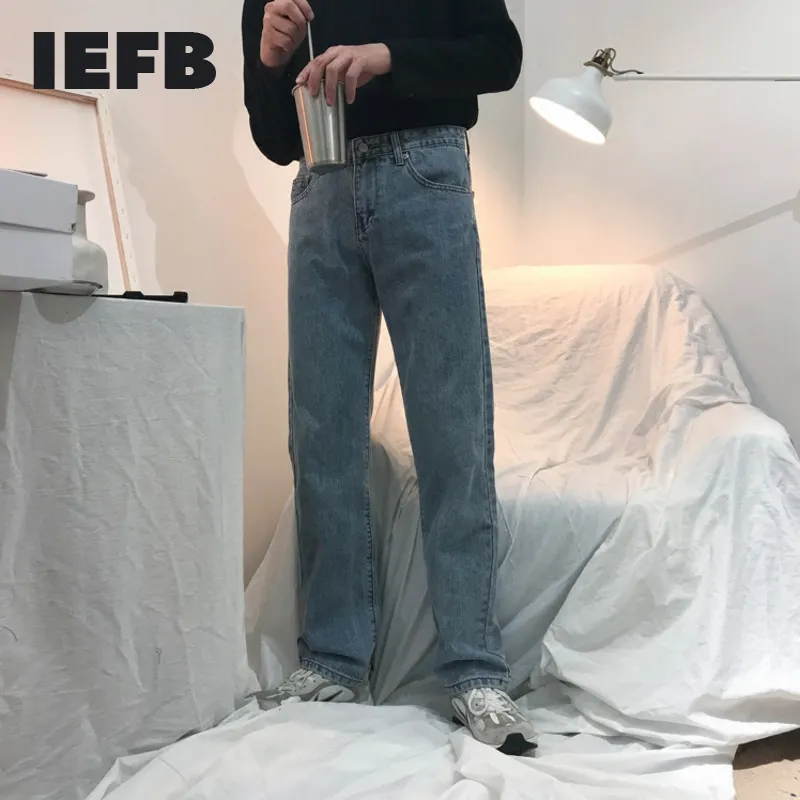 IEFB Korea Fashion Men's Wide Leg Denim Pants Vintage Causal Straight Pants Loose High Waist Jeans For Male Zipper Casual 9Y5167 210524