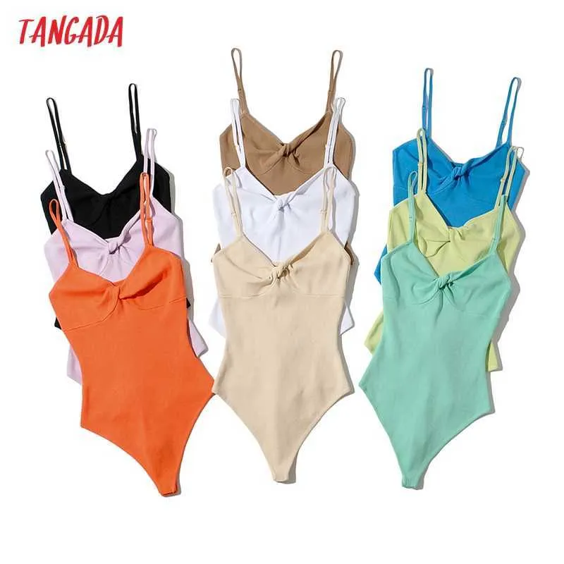 Tangada أزياء المرأة Y2K الصلبة القوس متماسكة playsuits أكمام السروال القصير السيدات مثير شيك حلزات 2LK14 210609