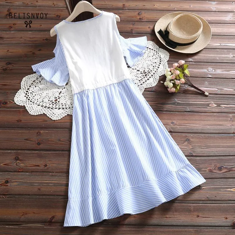 Kawaii Japanese Mori Girl Summer Dress Off Shoulder Blue Striped Short  Sleeve Claudie Pierlot Vestidos For Women 210520 From Luo03, $41.09 In Bulk  | DHgate.Com