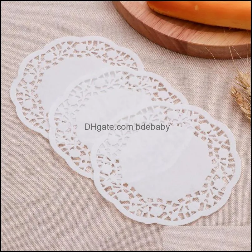 Mats & Pads 100pcs Disposable Oil-absorbing White Lace Paper Doilies Cake Box Liner Packaging Pad 4.5