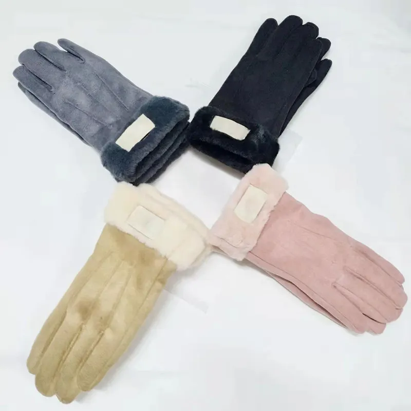 New Brand Design Faux Fur Style Glove for Women Winter Outdoor Warm Five Fingers Artificial Leather Gloves Wholesale