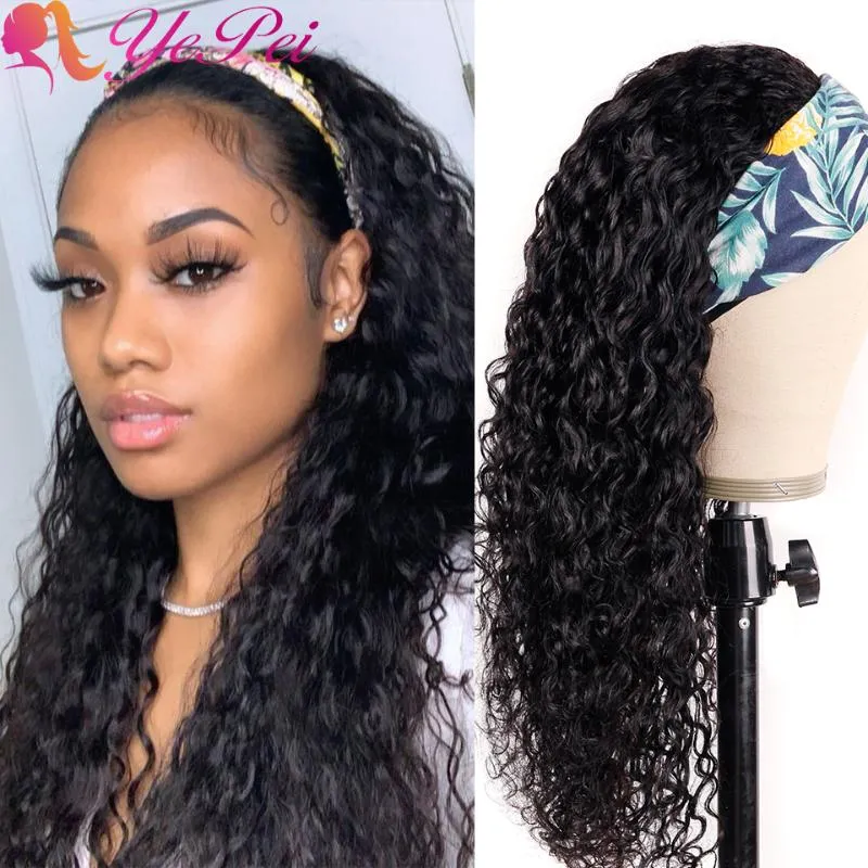 Lace Wigs Headband Wig Human Hair Water Wave Full Remy Glueless Half Natural For Women Yepei