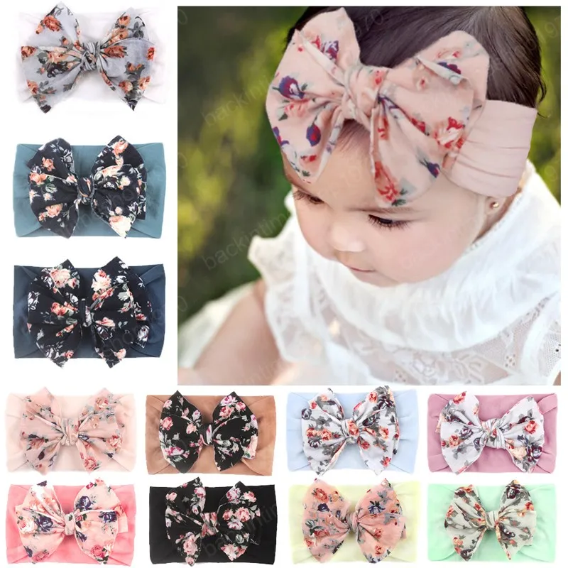 Bohemian Moda Bebek Bebek Naylon Kafa Çocuk Florals Ilmek Elastik Saç Bandı Çocuk Yumuşak Şapkalar Hairbands