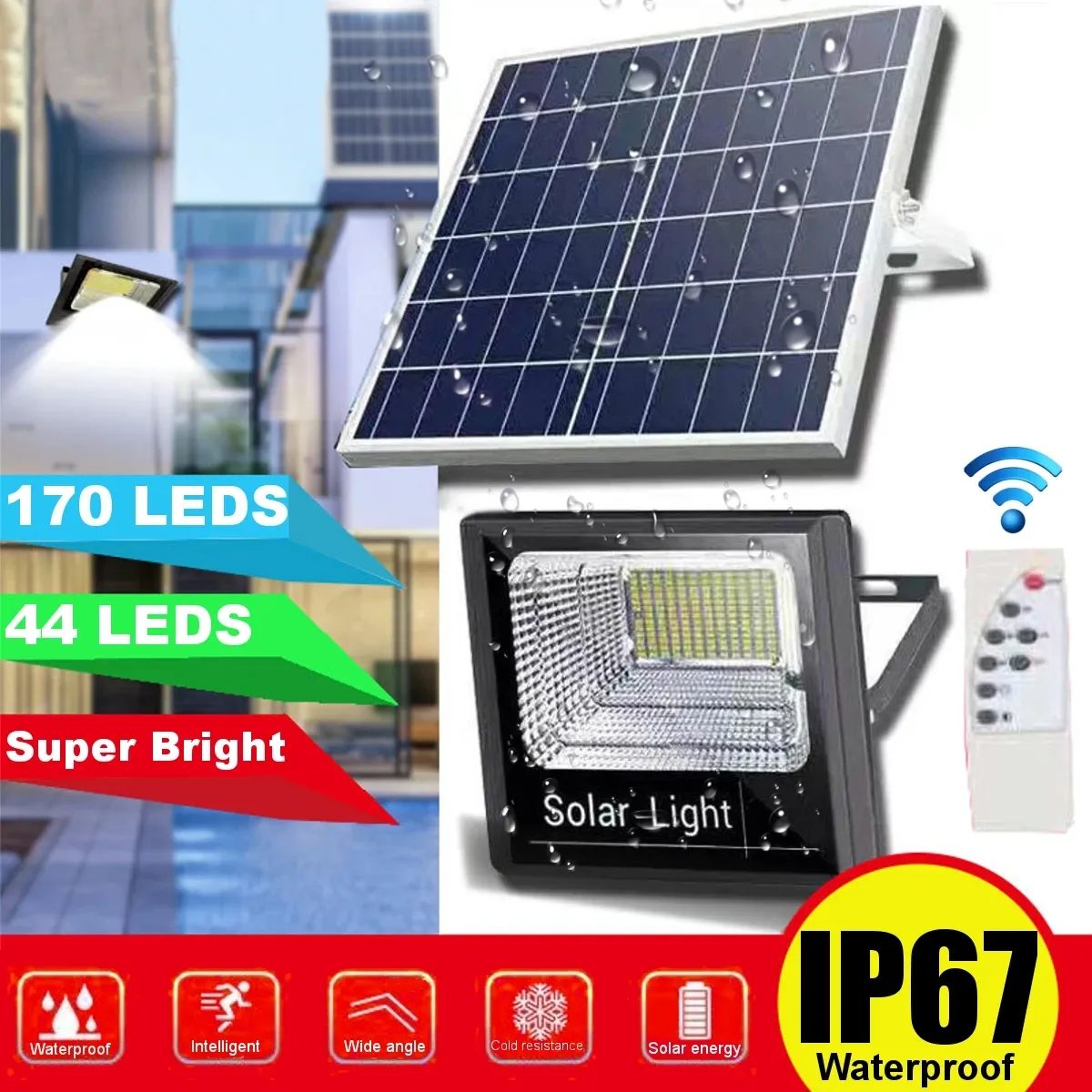 44/170LED Solar Wall Lights Outdoor Waterproof Infrared Garden Lamp - 44 LED