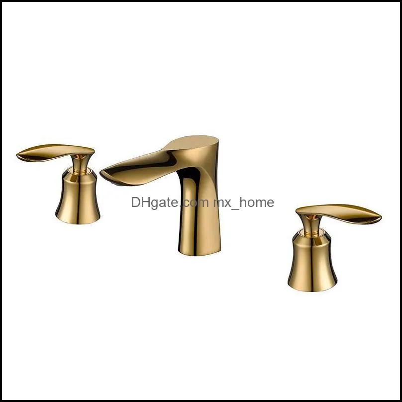 Luxury gold bathroom sink faucet Solid brass copper cold hot water basin mixer faucet three hole two handle golden basin tap