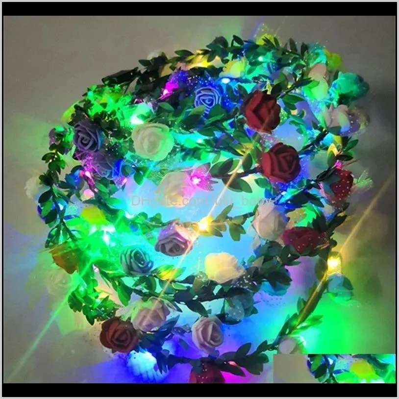 sss colorful christmas party glowing wreath halloween crown flower headband women girls led light up hair wreath hairband garlands