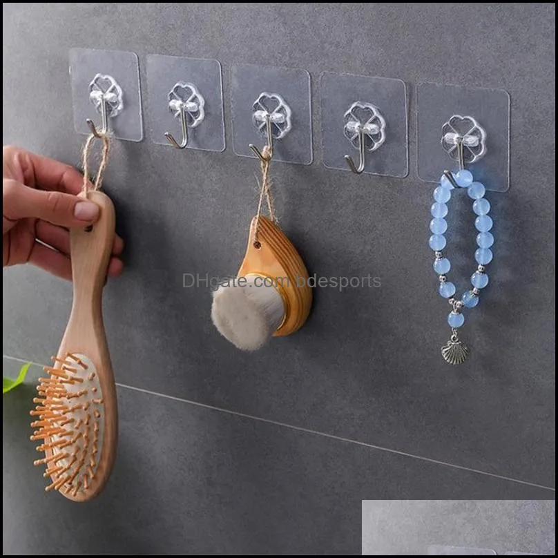 Bath Accessory Set 4Pcs/lot Transparent Strong Self Adhesive Wall Hook Magic Kitchenware Storage Rack Kitchen Toilet Bathroom