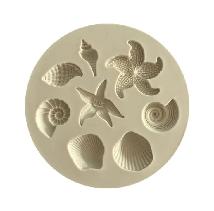 Starfish Bolo Molde Oceano Biológico Conch Mar Shells Chocolate Silicone Moldes Diy Chocolates Mold Cozinha Liquid Cakes Tools SN2585